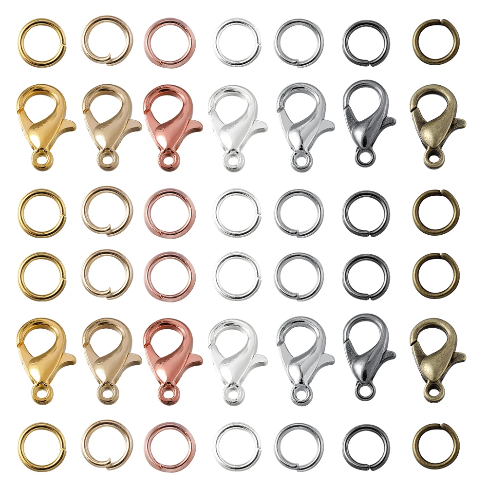 200 pezzi di anelli + 100 pezzi di fermagli Set chiusura a moschettone anelli di salto aperti per connettori collana braccialetto creazione di gioielli kit fai da te all'ingrosso