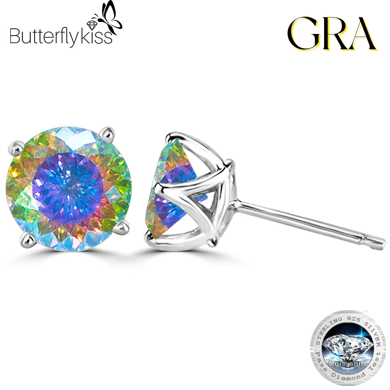 Butterflykiss 100 orecchini a bottone Moissanite con taglio frontale per donna gioielli da sposa scintillanti in argento Sterling 100% S925 di alta qualità