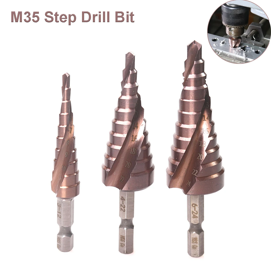 Taglierina d'acciaio ad alta velocità del foro dello strumento del trapano del metallo del cono per acciaio inossidabile M35 5% punta del trapano di passo del cobalto 3-12 4-22 6-24 HSS-CO