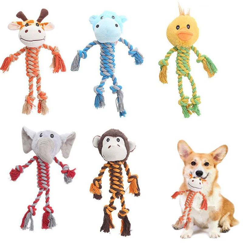 Giocattolo stridulo per cani da compagnia per cani di piccola taglia peluche morbido da masticare a forma di animale di peluche resistente al morso giocattoli in corda di cotone per cani forniture per