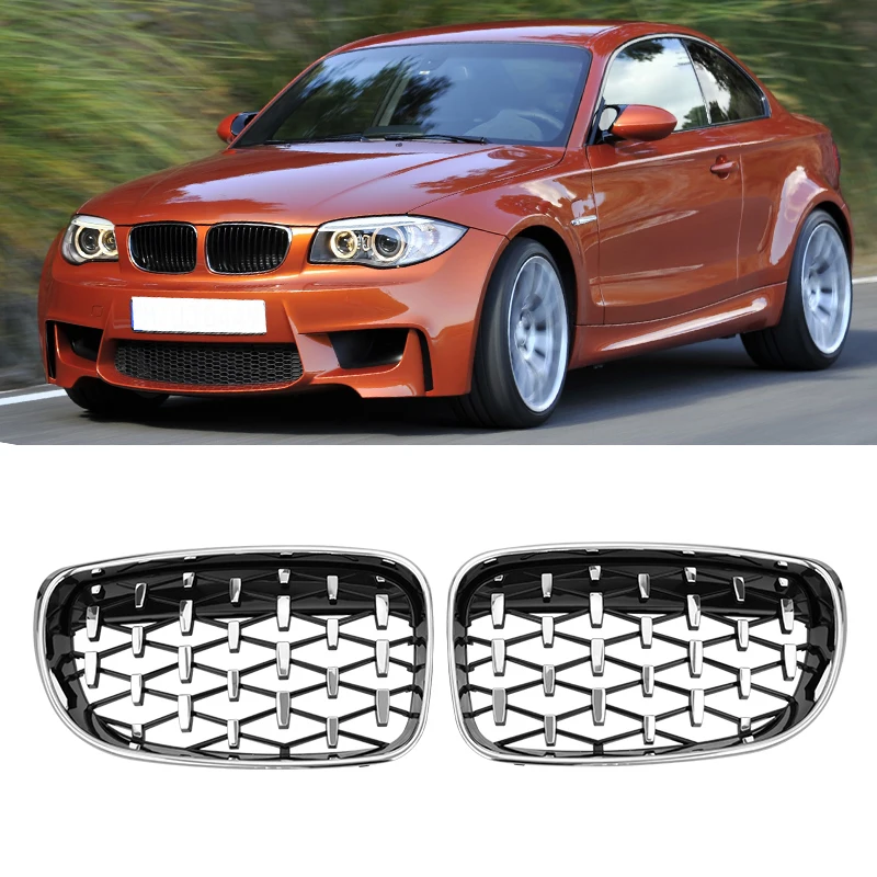 Auto Diamante Griglia Anteriore Rene Paraurti Griglie Racing Grill Argento Griglia Per BMW E81 E82 E87 E88 128I 130I 135I 1 Serie 07-11