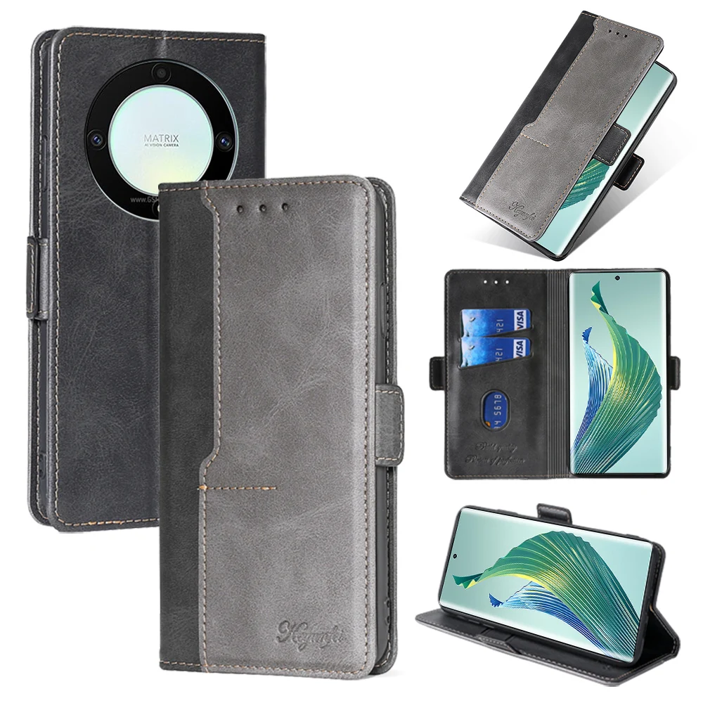 Custodia per telefono in colore a contrasto Custodia in pelle PU Custodia a vibrazione retrò per Honor Magic 5 Lite 5G/Honor X9A 5G/X8A 4G/X7A/ X6-X8 5G