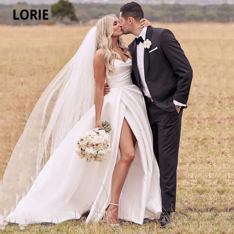 LORIE Abiti da sposa in raso senza spalline A-Line Abito da sposa Principessa Customzied Made Abito da sposa con spacco alto vestido de noiva 2024