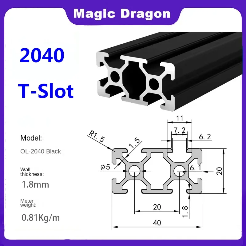 1 PZ NERO 2040 T-Slot Standard Europeo Profilo In Alluminio Anodizzato Estrusione 100-800mm Lunghezza Guida Lineare per Stampante 3D CNC