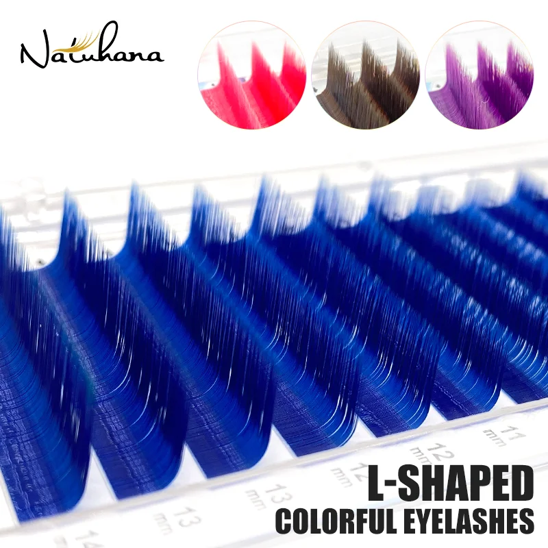 NATUHANA Ciglia colorate Easy Fan L/LU(M) Curl Estensione ciglia finte Individuale Auto Fan Colore Ciglia di visone Trucco a forma di L