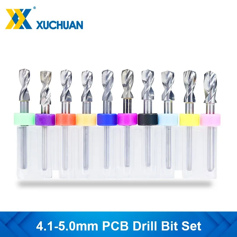 XUCHUAN Set di punte da trapano per PCB in metallo duro 3.1-5.0mm 3.175mm (1/8") Gambo PCB Circuito di stampa Set di punte da trapano Strumento di perforazione 10 pz/set