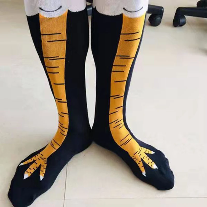 Moda pollo zampe piedi calzini lunghi donna stampa 3D calzini divertente cartone animato cotone creativo artiglio signore sopra il ginocchio calzino alto носки
