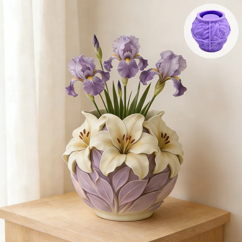 Silikonformen für blütenförmige Blumentöpfe, die die Textur von Blütenblättern sorgfältig nachahmen, leicht zu entformen. Perfekt für Image