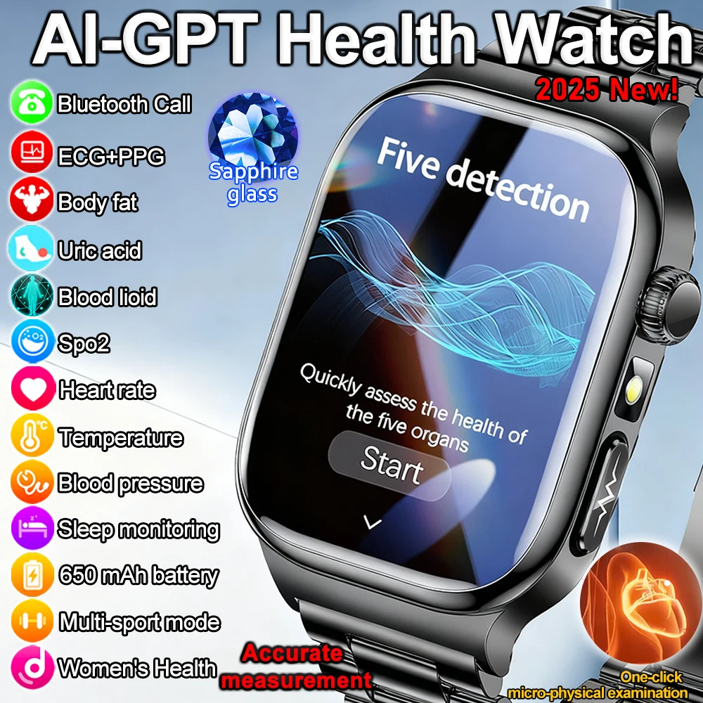 2025 Neuer Gesundheits-Tracker, Harnsäure, Körperfett, Smartwatch, Körpersammensetzung, Blutsauerstoff, EKG + PPG, Blutdruck, Gesundheitsarmband, Mann Image