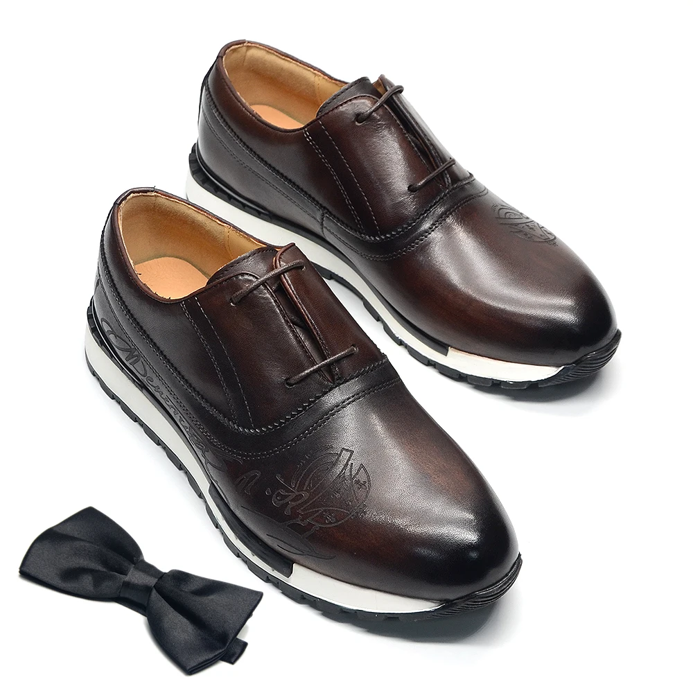 Schwarz Braun Blau Echtes Leder Herren Casual Sneaker Mode Elegante Mann Oxford Schuhe Business Büro Handgemachte Männliche Schuhe