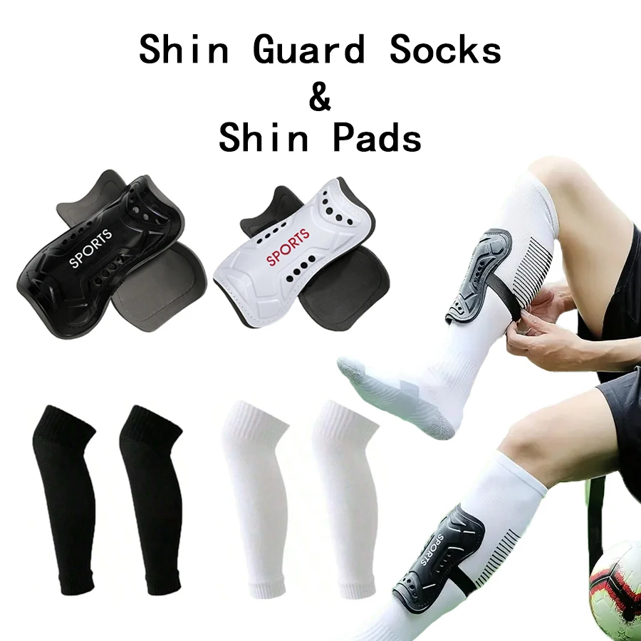 2/4 Paar Männer Frauen Sport Bein Ärmel Druck Socken Fußball Schienbeinschutz Socken Atmungsaktive Schutz Fußball Schienbeinschoner Image
