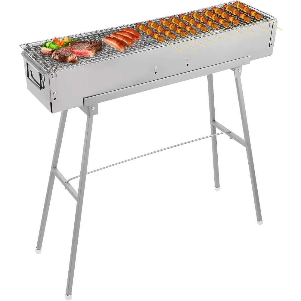 Tragbare Holzkohlegrills, 32" x 8" Edelstahl gefalteter Campinggrill Kebab Spieß BBQ Barbecue Grill Kit Image