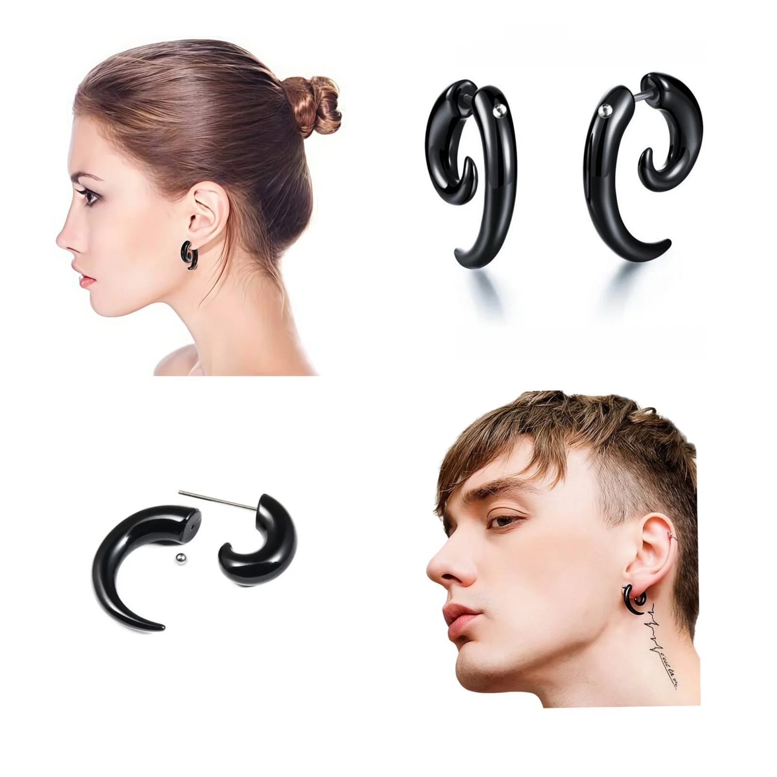 1 Paar coole schwarze große runde Wirbelspirale Tribal Piercing Ohrringe Acrylharz Edelstahl Gothic Punk Schmuck Damen Herren