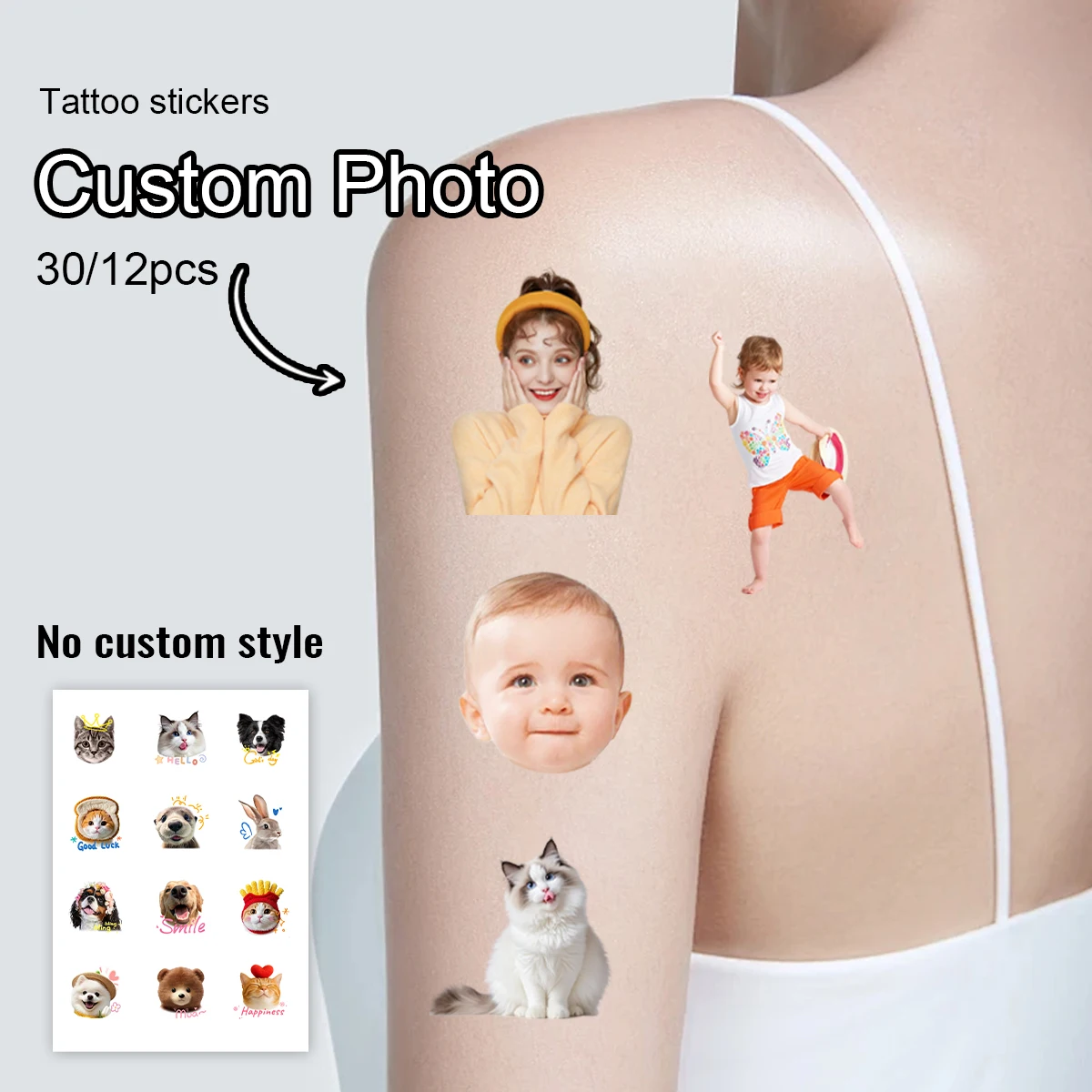Temporäre Tattoo-Aufkleber mit individuellen Fotos, anpassbare Tattoo-Aufkleber mit Familienfotos, geeignet für Hochzeiten und Feiern Image