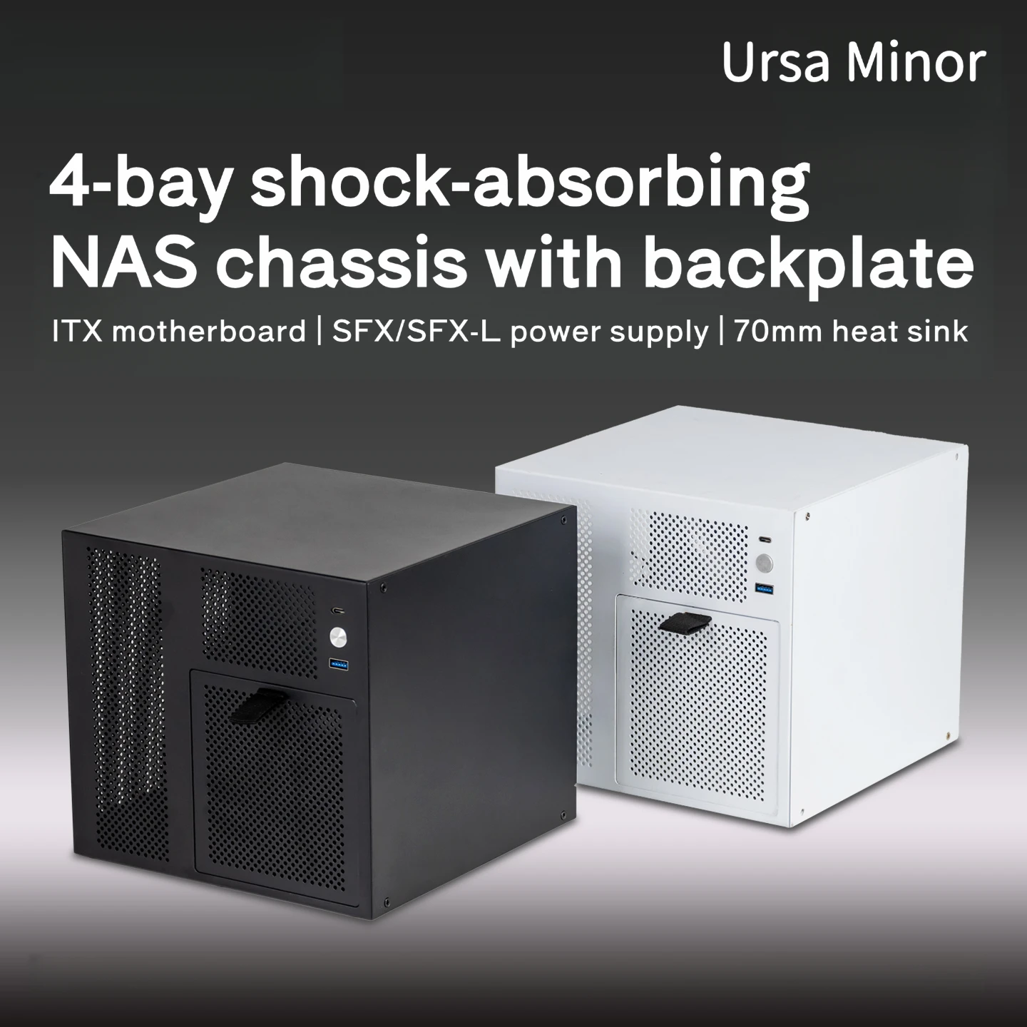 Ursa Minor 4-Bay NAS-Gehäuse, SFX-Netzteil ITX-Motherboard Feiniu Black Group Home Storage Server Kleines Gehäuse