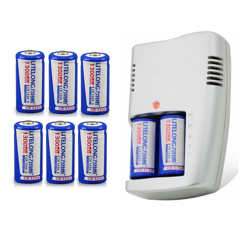 8 STÜCKE Hohe kapazität 1300mAh 3V CR123A wiederaufladbare LiFePO4 batterie 16340 lithium-batterie + 1 stücke CR123a ladegerät Image