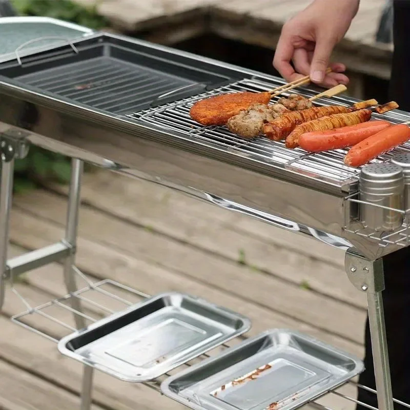 1pc Outdoor Edelstahl Holzkohle Grill Große Größe Grill Werkzeug Tragbare Kostenlose Installation Griff Klapp BBQ Kochen Image