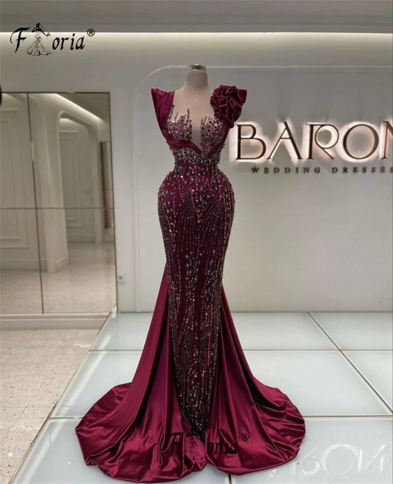 Wunderschöne Abendkleider mit schweren Perlen, Burgunderrote Kristall-Pailletten, Ballkleid, Meerjungfrau-Partykleider, Vestidos de Noche, maßgeschneidert, 2026 Image
