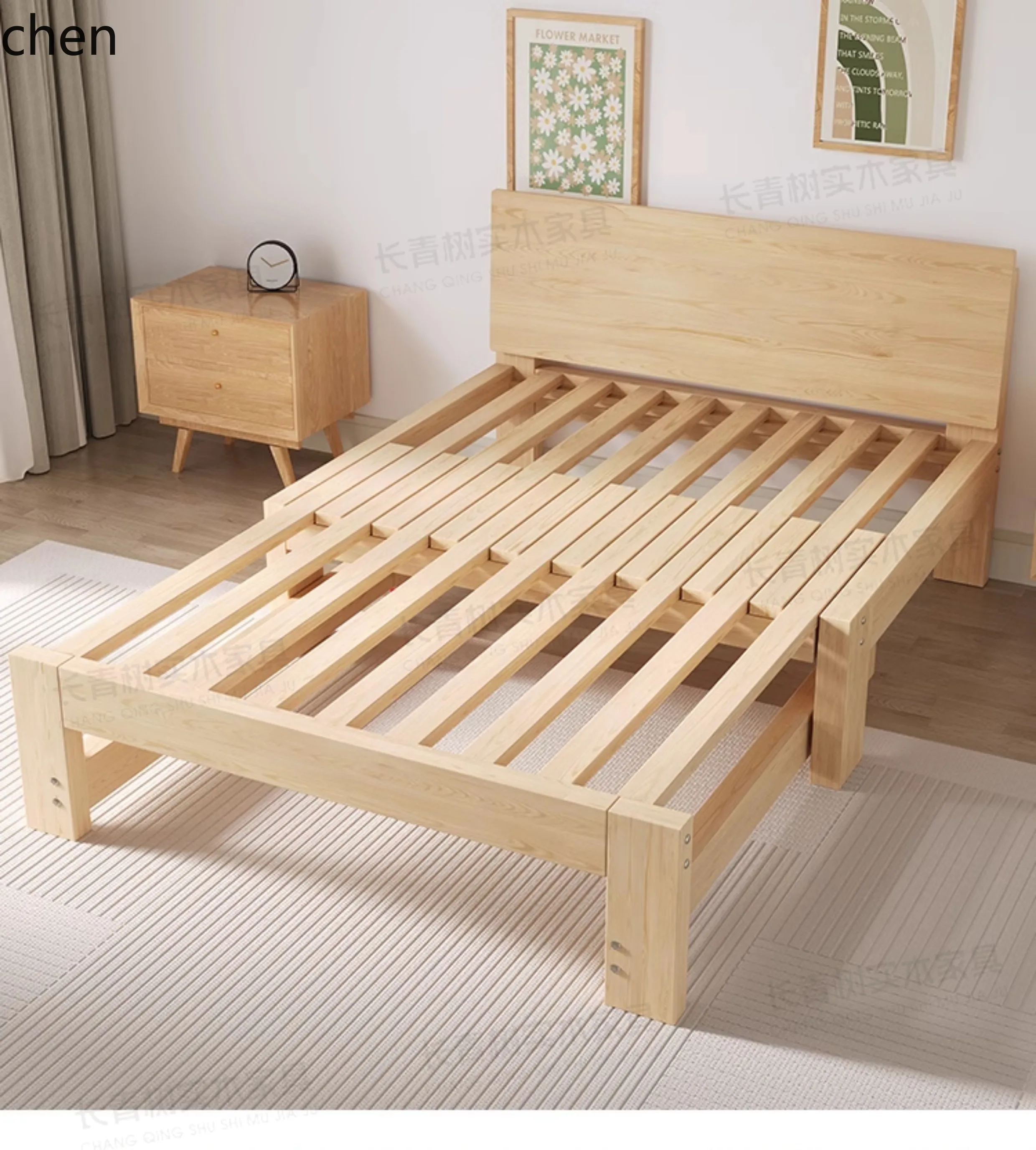 ZML ausziehbares Bett aus massivem Holz, multifunktionales Klappschlafsofa, Dual-Use-Einzel-Push-Pull-Bettgestell für kleine Wohnungen