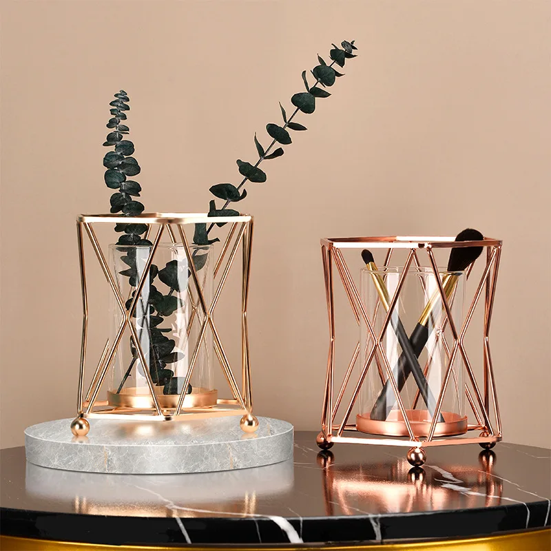 Schmiedeeisen Vase Wohnzimmer Desktop Kreative Große Durchmesser Geometrische Transparente Hydrokultur Glas Blumentopf Image