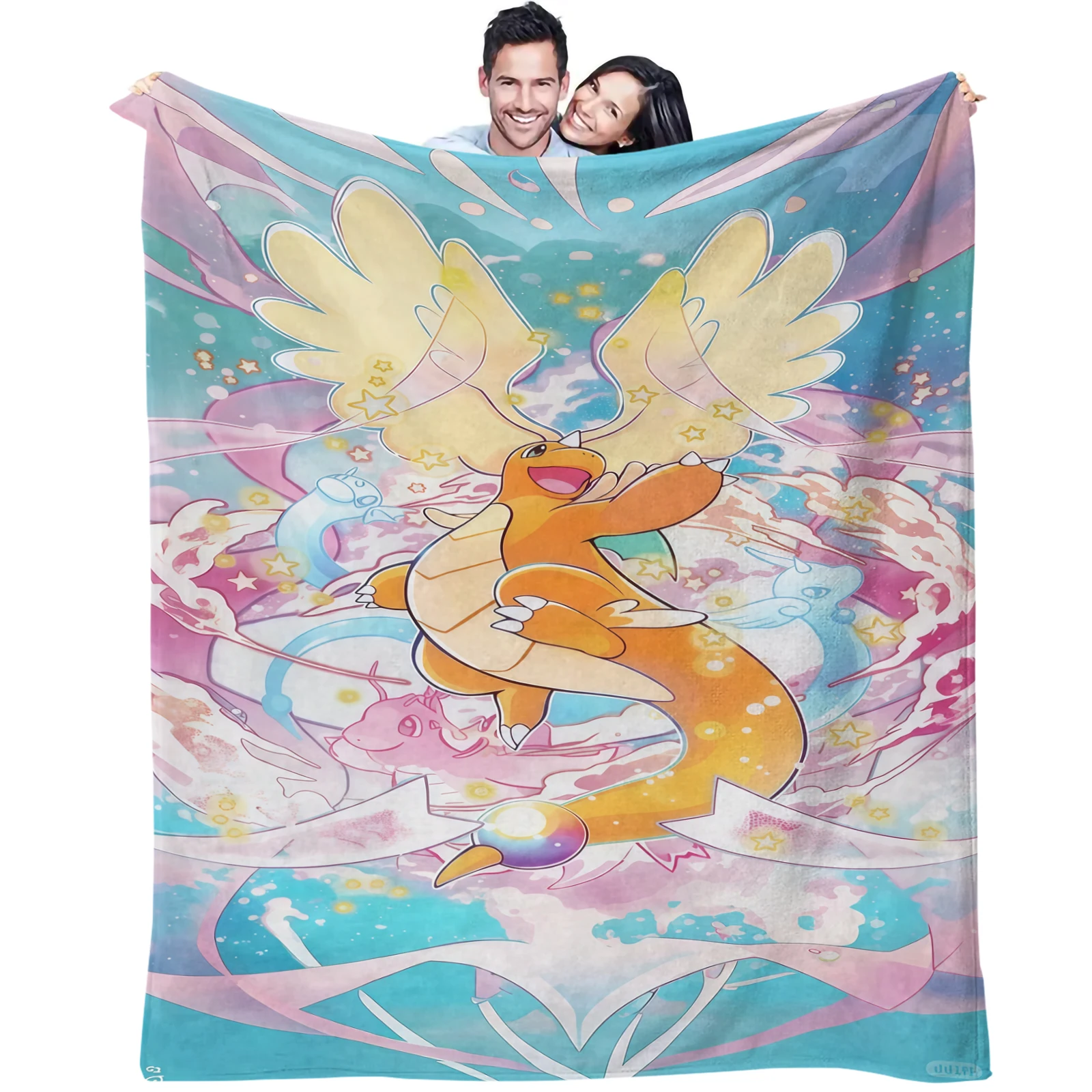 Dragonite Pokemon-Decke, magischer Sternen-Anime-Druck, weiche Flanell-Überwurfdecke für Couch, Schlafzimmer, Gamer-Raumdekoration, perfektes Geschenk Image