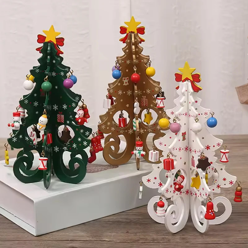 Weihnachtsbaum für Kinder, handgefertigt, DIY-Stereo-Weihnachtsbaum aus Holz, Szenenlayout, Weihnachtsdekoration, Ornamente, 17 19 cm Höhe Image