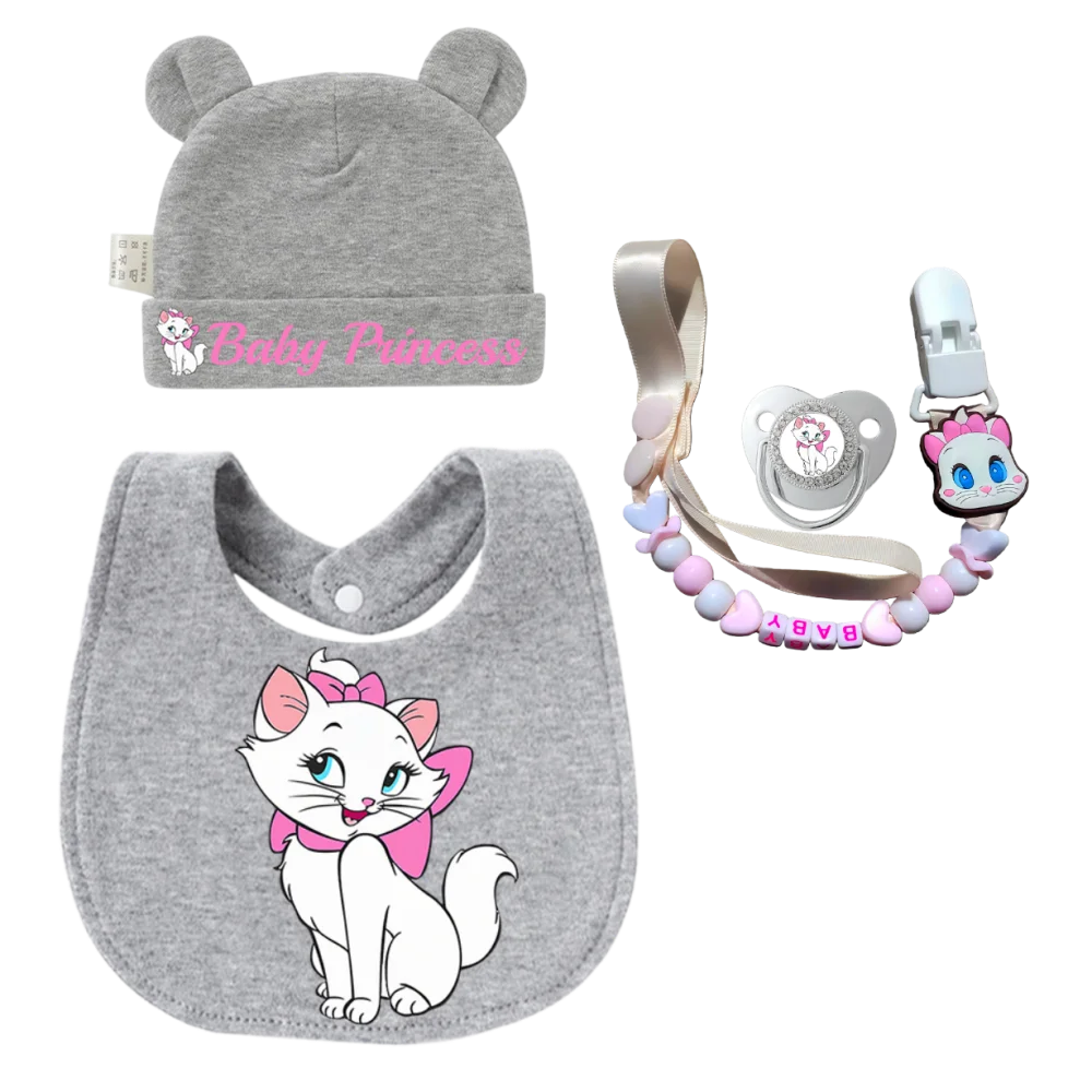 [Set] Luxus-Baby-Cartoon-Schnuller Baby-Partygeschenk Neugeborenen-Fütterungsschnuller aus Silikon Niedlicher Babyhut Babyschürze Babylätzchen Image