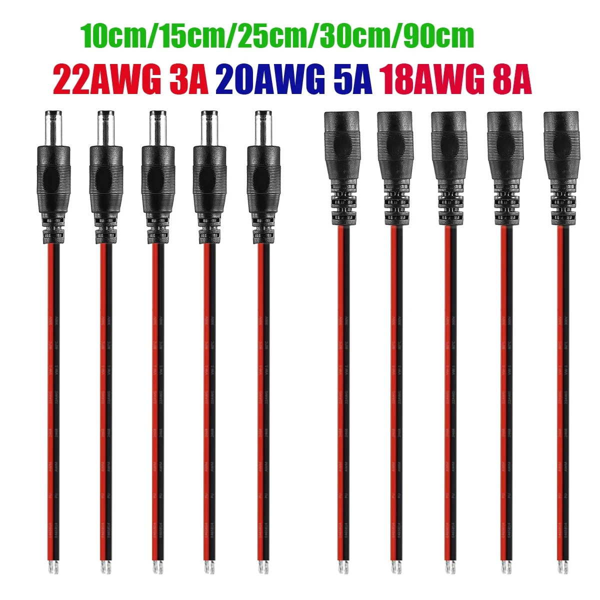 1-100 stücke DC Power Pigtail Kabel 5,5 2,1mm Weiblich Männlich Stecker 5V 12V Jack stecker Draht Für CCTV Kamera LED Streifen Power Adapter Image