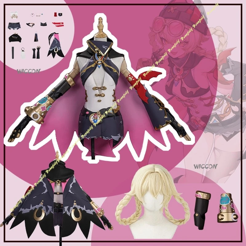 Genshin Impact Jahoda Cosplay-Kostüm für Damen, süßes sexy lila Kleid mit Perückenzubehör für Halloween-Bühnenrequisiten