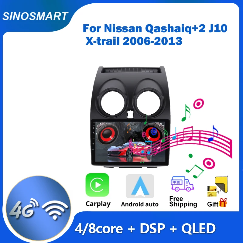 SINOSMART 9" Android GPS CarPlay Android Auto für Nissan Qashqai J10 / Dualis 2006–2013 mit runden Klimareglern Image
