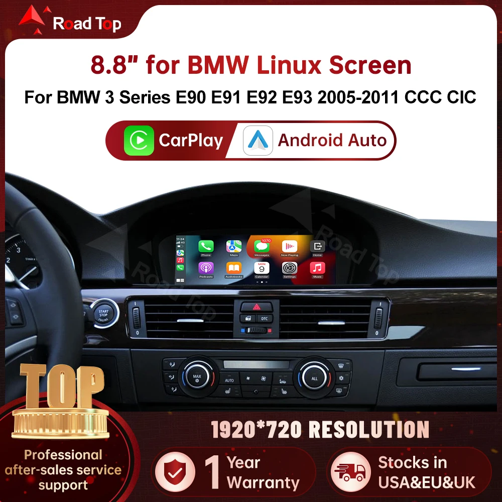 DE RoadTop 8,8 Zoll Wireless CarPlay Android Auto Multimedia Linux Bildschirm für 3er 5er Serie E60 E61 E90 E91 E92 E93 CCC CIC AirPlay Image
