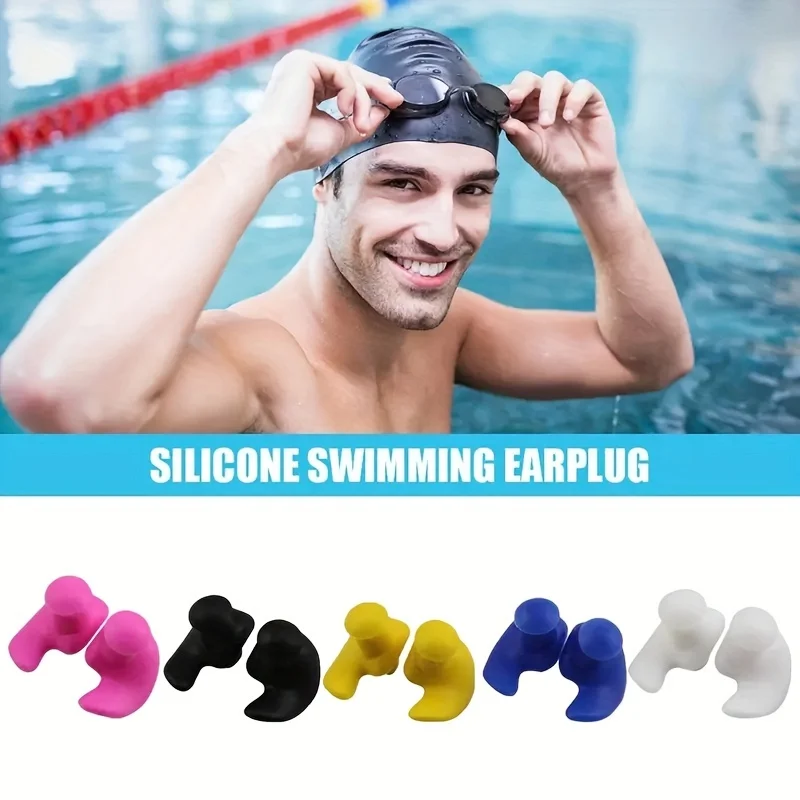 5 Paar Silikon-Ohrstöpsel zum Schwimmen, wasserdichte, weiche Ohrstöpsel zum Schwimmen, Duschen und für Wassersport, mehrfarbiger Ohrenschutz Image