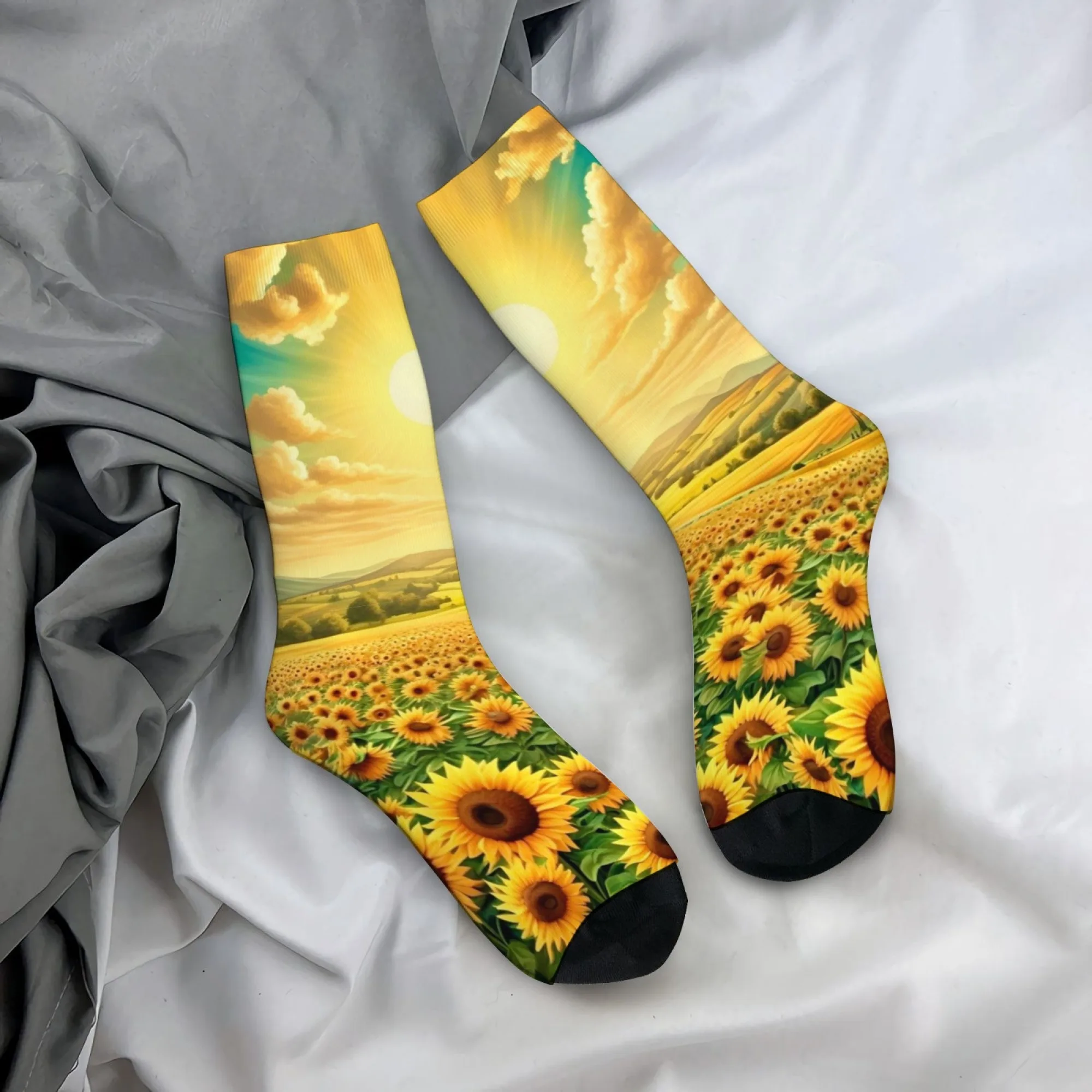 Countryside Sunflower Herrensocken, atmungsaktiv, rutschfest, für Outdoor-Radsport, Sportsocken, Neuheit, lustige Happy-Crew-Socken, Party-Geschenk Image