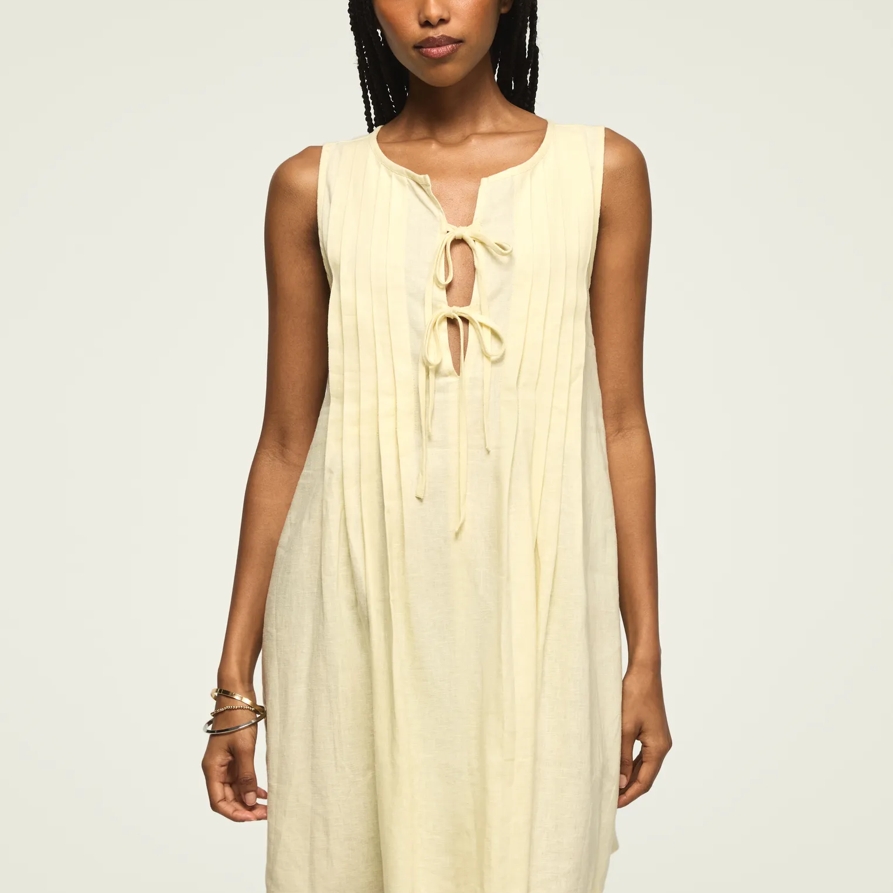 Lucky Brand Pleated Tie Neck Mini Dress - Women's Clothing Dresses Mini Dress in Transparent Yellow, Size S