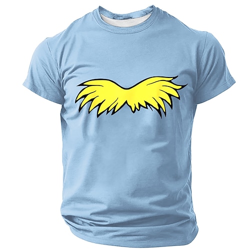 Herren-T-Shirt mit gelbem, buschigem Schnurrbartmotiv, inspiriert von der Figur „Sprich für die Bäume", orangefarbenem Charakter, inspiriert von Umweltschützern, Tag der Erde, lustige Grafik, Kurzarm, Image