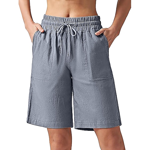 Damen Bermudashorts Chinos Shorts Urlaub Streetwear Basic Knielang Mittlere Taillenlinie Einfach Kordelzug Tasche Elastischer Bund Bequem Komfort Atmungsaktiv Mikroelastisch Täglich Outdoor Streetwear Image