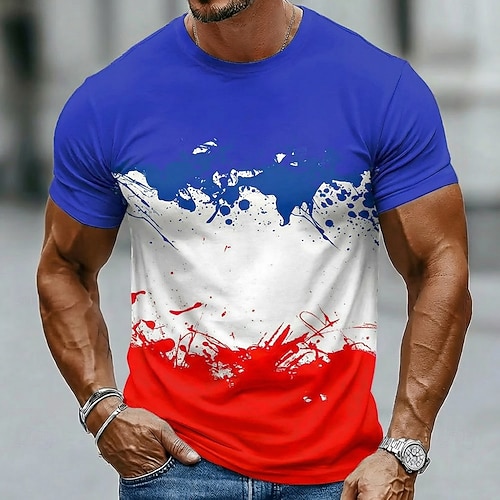 Amerikas 250. Jahrestag Herren Amerikanische US-Flagge T Shirt Kurzarm T-Shirt 3D-Druck Rundhalsausschnitt Hemd Täglich Militär Patriotisch Täglich Straße Blau Schwarz 1 Blau 2# Sommer Frühling Image