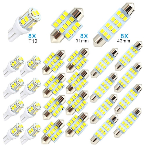 24-teiliges LED-Innenraumbeleuchtungsset für Autos (194 T10 DE3175 578, 31 mm, 42 mm) – Ersatz für Karten-, Kennzeichen-, Tür-, Seitenmarkierungs- und Kofferraumbeleuchtung. Image