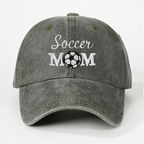 Fußballmutter-Baseballkappe mit gesticktem Herz, gewaschene Baumwolle, verstellbar, weiches Oberteil, lässige Sportkappe für Damen Image