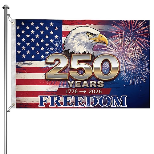 Flagge zum 250. Jahrestag der USA, 90 x 150 cm, patriotisches Banner für den Außenbereich, ideal für Feierlichkeiten zum Unabhängigkeitstag, für Haus und Garten