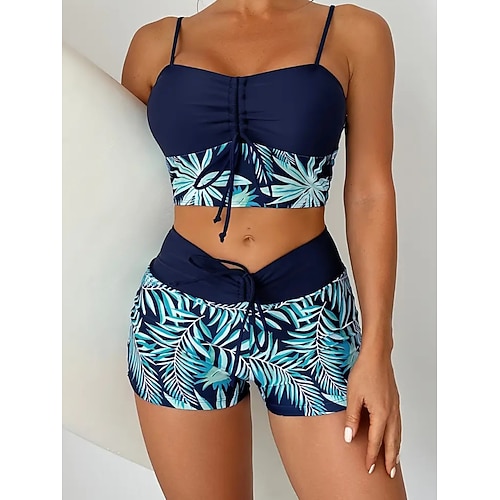 Damen Badeanzug Tankini Freche Unterhose Bademode Patchwork Urlaub Strandbekleidung Grafik Rundhals Ärmellos Badeanzüge Image