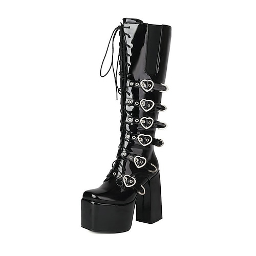Schwarze kniehohe Plateau-Stiefel für Damen – Gothic-Schuhe mit klobigem Absatz für Partys im Nachtleben Image
