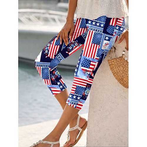 Damen Chinos Leggings Urlaub Mode Streetwear Capris Hohe TaillePantsAmerikanischer Unabhängigkeitstag Grafik Amerikanische Flagge Komfort Weich Bequem Dehnbar Täglich Outdoor Urlaub Rote Grün Amethyst Image