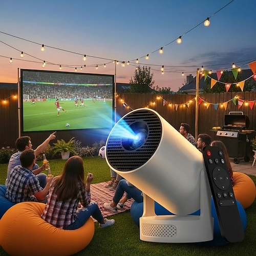Tragbarer, smarter Mini-Projektor mit WLAN und Bluetooth, um 180° drehbarer Mini-Projektor für Filme im Freien Sportlich, unterstützt 4K, perfektes Geschenk für Fußballfans zur Spielsaison 2026, Image