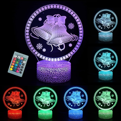 3D-Weihnachtsnachtlichter, Jingle Bells, Weihnachtsgeschenk für Kinder, Nachttischlampe für Schlafzimmer, Schreibtischlampe, Kamin, Tischschmuck, Zuhause, Weihnachtsdekorationen und Geschenk für Image