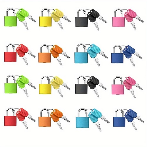 8/16 Gepäckschlösser mit Schlüsseln, mehrfarbige Mini-Vorhängeschlösser mit Schlüsseln, Metall-Vorhängeschlösser, Gepäckschlösser, kunststoffummantelte Kupfer-Vorhängeschlösser mit Schlüsseln, Image