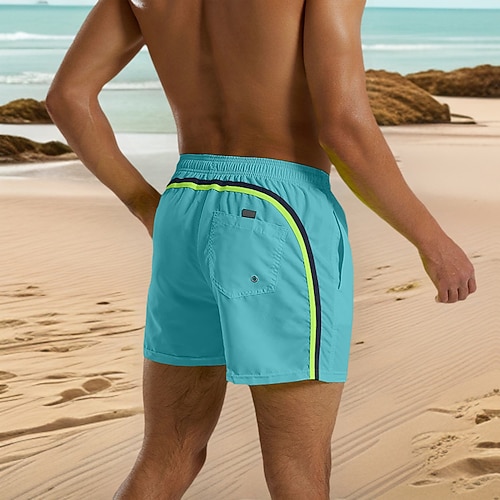 Herren Badehosen Boxer-Badeshorts Shorts Strandshorts Elastischer Bund Einfach Komfort Atmungsaktiv Über dem Knie Lässig Strand Schwimmen Urlaub Mode Meerblau Schwarz Mikroelastisch Image