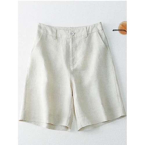 Damen Shorts aus Baumwollleinen Chinos Urlaub Basic Lässig Kurz Hohe Taille Einfach Tasche Bequem Weich Atmungsaktiv Mikroelastisch Täglich Outdoor Straße Blau Weiß Gelb Rote Sommer Frühling Herbst Image