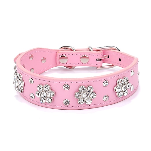 Hund Leder pu Halsband, bling Blume besetzt Strass Hundehalsbänder, verstellbare Schnalle Haustier Halskette Halsband, für kleine mittlere Haustiere, rot xs fba