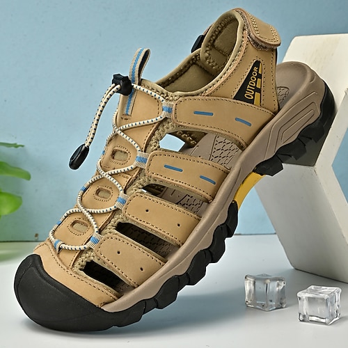 Khakifarbene Herren-Sommerwandersandalen, atmungsaktiv und leicht, verstellbare Riemen, ideal für Outdoor-Aktivitäten in Resorts und bei Abenteuern Image
